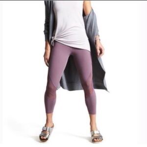 ATHLETA Women Dusty Plum Mesh Mid Rise Shine Salutation Leggings Size L,Tall